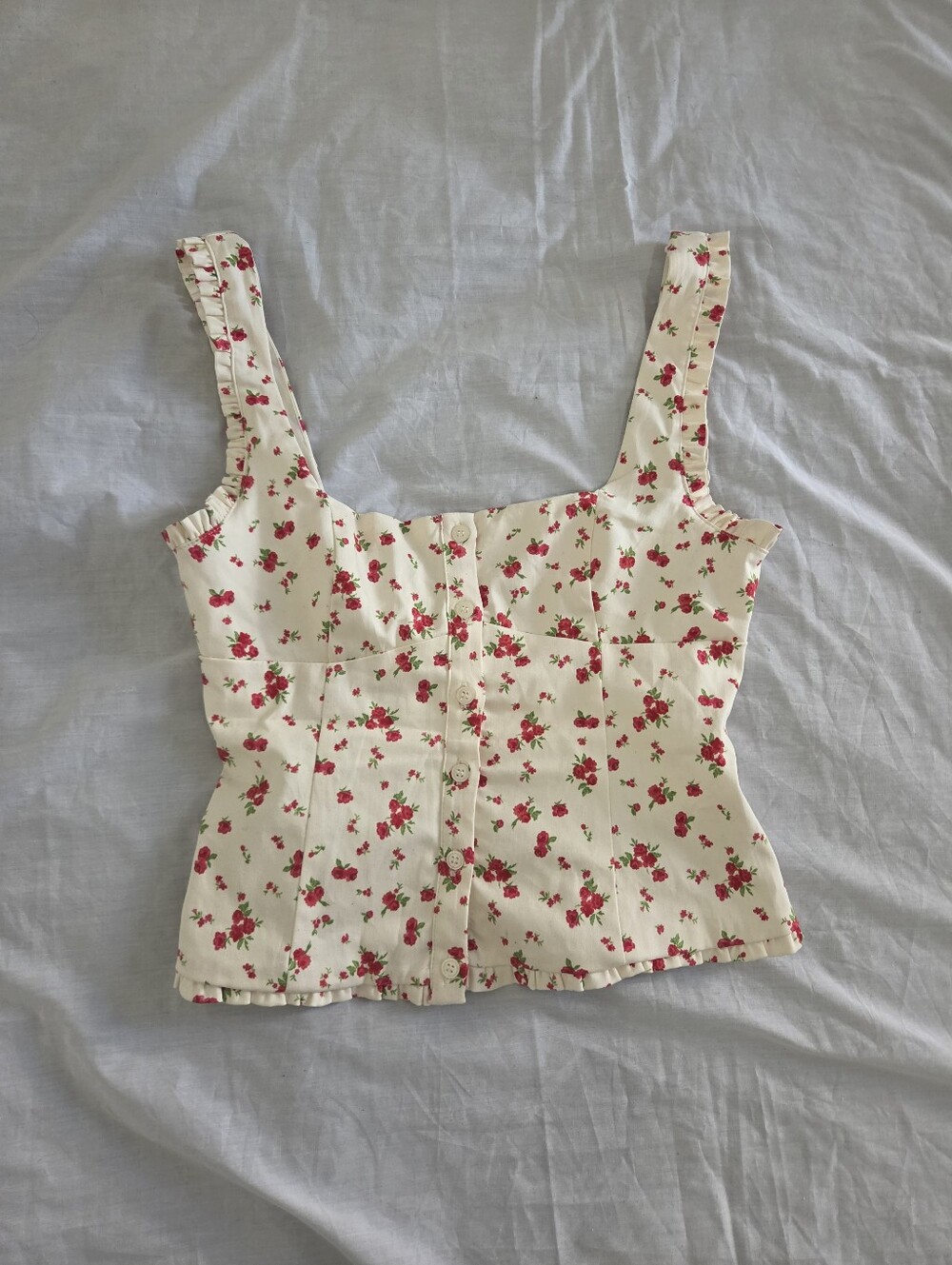 Zara Floral Ruffle Corset Crop Top Red Rose Bustier
